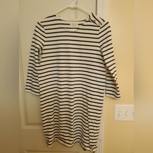 Madewell Ivory & Navy Striped Long Sleeve Tee Shirt Dress Size S - Small